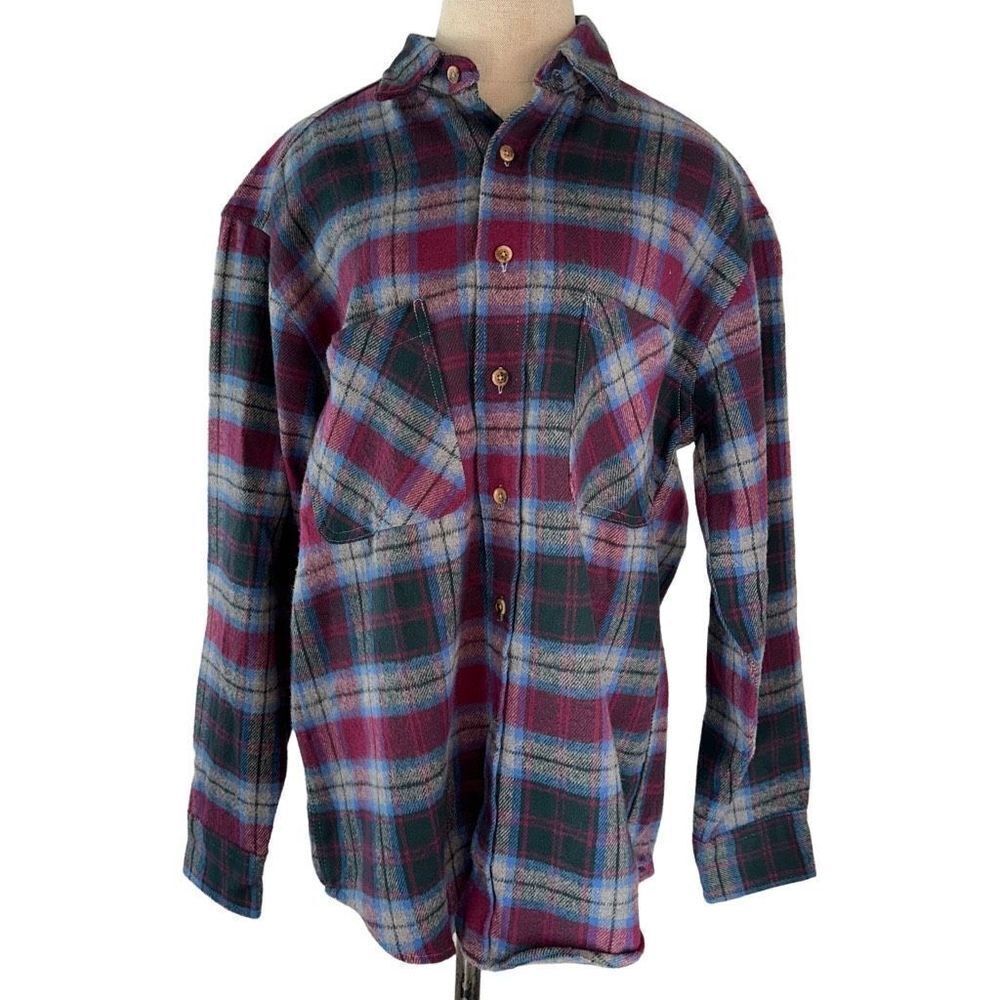 St. Johns Bay Vintage Mens Heavyweight Colorful Shacket Top Cozy CabinCore Plaid